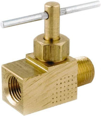 ANDERSON METALS - 1/8" Pipe, Inline Metal Seat Needle Valve - Brass Seal, MIP x FIP Ends, Lead Free Brass Valve, 150 Max psi - Exact Industrial Supply