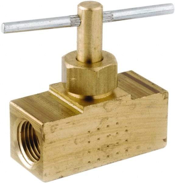ANDERSON METALS - 1/8" Pipe, Inline Metal Seat Needle Valve - Brass Seal, Female x Female Ends, Lead Free Brass Valve, 150 Max psi - Exact Industrial Supply