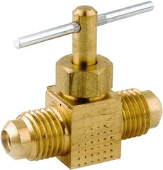 ANDERSON METALS - 3/8 x 3/8" Pipe, Inline Metal Seat Needle Valve - Brass Seal, FL x FL Ends, Lead Free Brass Valve, 150 Max psi - Exact Industrial Supply
