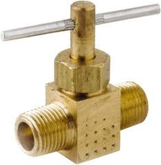 ANDERSON METALS - 1/4" Pipe, Inline Metal Seat Needle Valve - Brass Seal, MPT Ends, Lead Free Brass Valve, 150 Max psi - Exact Industrial Supply