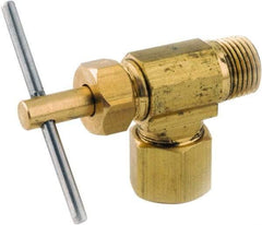 ANDERSON METALS - 3/8 x 1/8" Pipe, Angled Metal Seat Needle Valve - Brass Seal, Compression x MIP Ends, Lead Free Brass Valve, 150 Max psi - Exact Industrial Supply