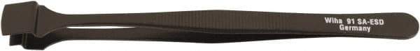 Wiha - 4-59/64" OAL SS-SA ESD Safe Tweezers - Wide Flat with Back Stop - Exact Industrial Supply