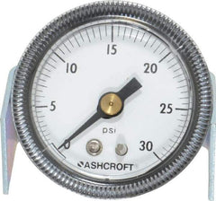 Ashcroft - 1-1/2" Dial, 1/8 Thread, 0-30 Scale Range, Pressure Gauge - Center Back Connection Mount - Exact Industrial Supply