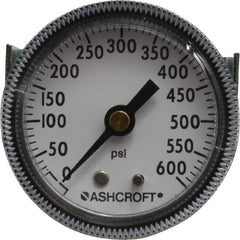 Ashcroft - 2" Dial, 1/4 Thread, 0-600 Scale Range, Pressure Gauge - Center Back Connection Mount - Exact Industrial Supply