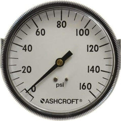 Ashcroft - 3-1/2" Dial, 1/4 Thread, 0-160 Scale Range, Pressure Gauge - Center Back Connection Mount - Exact Industrial Supply