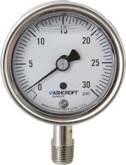 Ashcroft - 2-1/2" Dial, 1/4 Thread, 0-30 Scale Range, Pressure Gauge - Lower Connection Mount, Accurate to 1% of Scale - Exact Industrial Supply