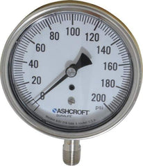 Ashcroft - 3-1/2" Dial, 1/4 Thread, 0-200 Scale Range, Pressure Gauge - Lower Connection Mount, Accurate to 1% of Scale - Exact Industrial Supply