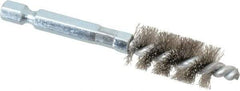 Schaefer Brush - 3/8 Inch Inside Diameter, 9/16 Inch Actual Brush Diameter, Carbon Steel, Power Fitting and Cleaning Brush - 1/4 Shank Diameter, 3-1/8 Inch Long, Hex Shaft Stem, 1/2 Inch Refrigeration Outside Diameter - Exact Industrial Supply
