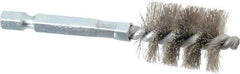 Schaefer Brush - 5/8 Inch Inside Diameter, 13/16 Inch Actual Brush Diameter, Stainless Steel, Power Fitting and Cleaning Brush - 1/4 Shank Diameter, 3-1/8 Inch Long, Hex Shaft Stem, 3/4 Inch Refrigeration Outside Diameter - Exact Industrial Supply