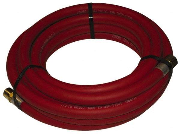 Alliance Hose & Rubber - 1/4" ID x 9/16" OD 25' Long Multipurpose Air Hose - MNPT x FNPT(Swivel) Ends, 300 Working psi, -40 to 190°F, 1/4" Fitting, Red - Exact Industrial Supply