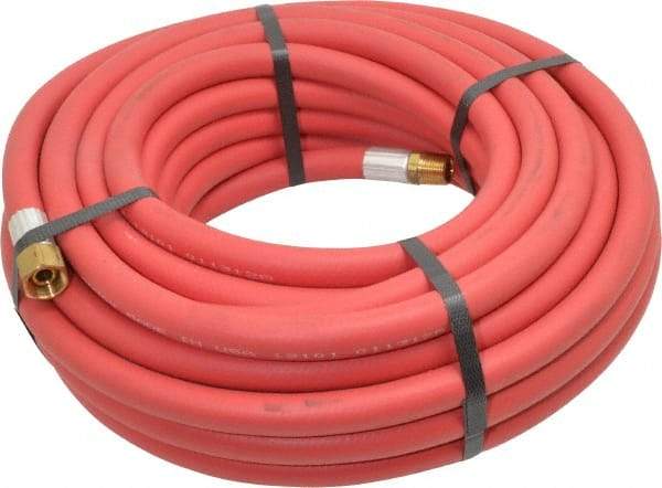 Alliance Hose & Rubber - 3/8" ID x 23/32" OD 50' Long Multipurpose Air Hose - MNPT x FNPT(Swivel) Ends, 300 Working psi, -40 to 190°F, 3/8" Fitting, Red - Exact Industrial Supply