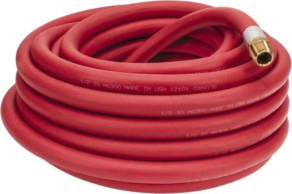 Alliance Hose & Rubber - 1/2" ID x 27/32" OD 50' Long Multipurpose Air Hose - MNPT x FNPT(Swivel) Ends, 300 Working psi, -40 to 190°F, 1/2" Fitting, Red - Exact Industrial Supply