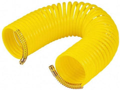Value Collection - 3/8" ID, 3/8 Thread, 50' Long, Yellow Nylon Coiled & Self Storing Hose - Swivel Both Ends - Exact Industrial Supply