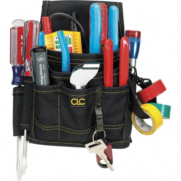 CLC - Electrician's Holster with 9 Pockets - Ballistic Polyester, Black, 7" Wide x 6" High x 2" Deep - Exact Industrial Supply