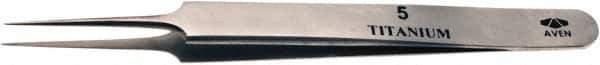Aven - 4-1/4" OAL 5 Precision Tweezers - Tapered Shanks with Beveled Edges, Honed, Sharp Points - Exact Industrial Supply