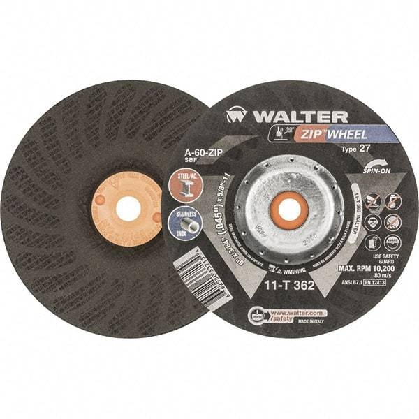 WALTER Surface Technologies - 60 Grit, 6" Wheel Diam, 3/64" Wheel Thickness, Type 27 Depressed Center Wheel - Resinoid Bond, 10,200 Max RPM - Exact Industrial Supply