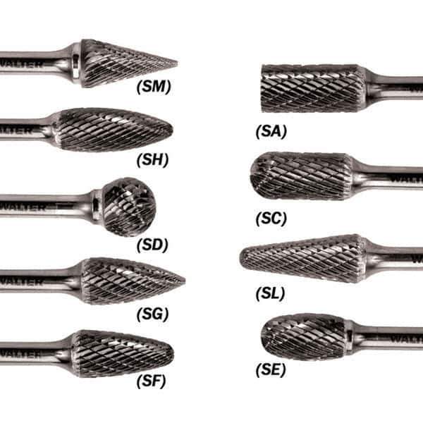 WALTER Surface Technologies - 5/16" Cut Diam, 1/4" Shank Diam, Taper Head Double Cut Burr - Carbide, 3/4" LOC - Exact Industrial Supply