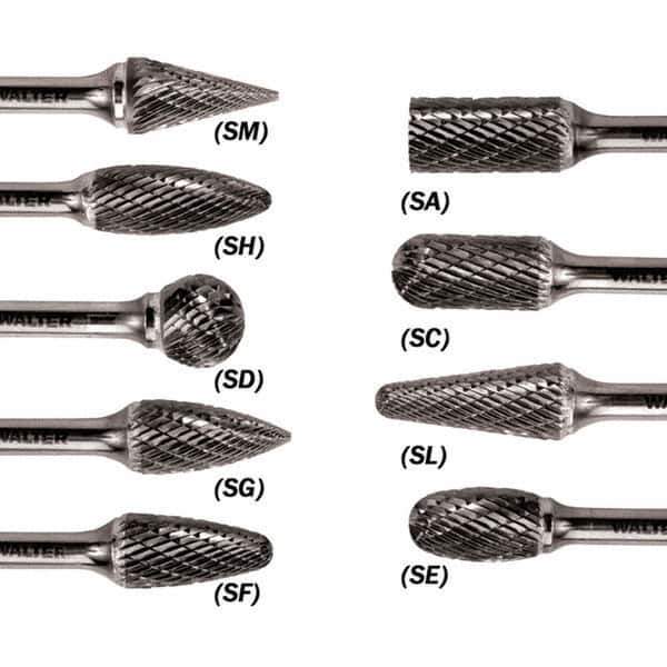 WALTER Surface Technologies - 1/4" Cut Diam, 1/4" Shank Diam, Taper Head Double Cut Burr - Carbide, 5/8" LOC - Exact Industrial Supply