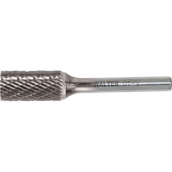 WALTER Surface Technologies - 7/16" Cut Diam, 1/4" Shank Diam, Cylinder Head Double Cut Burr - Carbide, 1" LOC - Exact Industrial Supply
