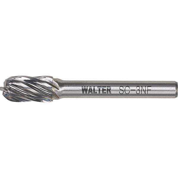 WALTER Surface Technologies - 5/16" Cut Diam, 1/4" Shank Diam, Cylinder Ball End Head Double Cut Burr - Carbide, 3/4" LOC - Exact Industrial Supply
