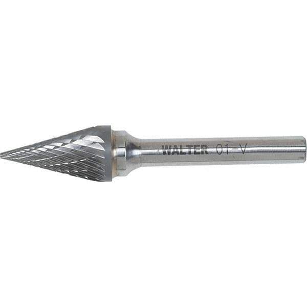 WALTER Surface Technologies - 3/8" Cut Diam, 1/4" Shank Diam, Cone Head Double Cut Burr - Carbide, 5/8" LOC - Exact Industrial Supply