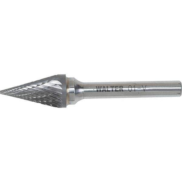 WALTER Surface Technologies - 1/4" Cut Diam, 1/4" Shank Diam, Cone Head Double Cut Burr - Carbide, 3/4" LOC - Exact Industrial Supply