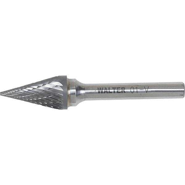 WALTER Surface Technologies - 1/8" Cut Diam, 1/8" Shank Diam, Cone Head Double Cut Burr - Carbide, 7/16" LOC - Exact Industrial Supply