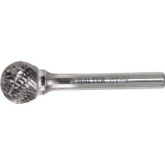 WALTER Surface Technologies - 3/8" Cut Diam, 1/4" Shank Diam, Ball Head Double Cut Burr - Carbide, 5/16" LOC - Exact Industrial Supply