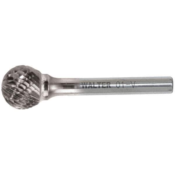 WALTER Surface Technologies - 5/8" Cut Diam, 1/4" Shank Diam, Ball Head Double Cut Burr - Carbide, 9/16" LOC - Exact Industrial Supply