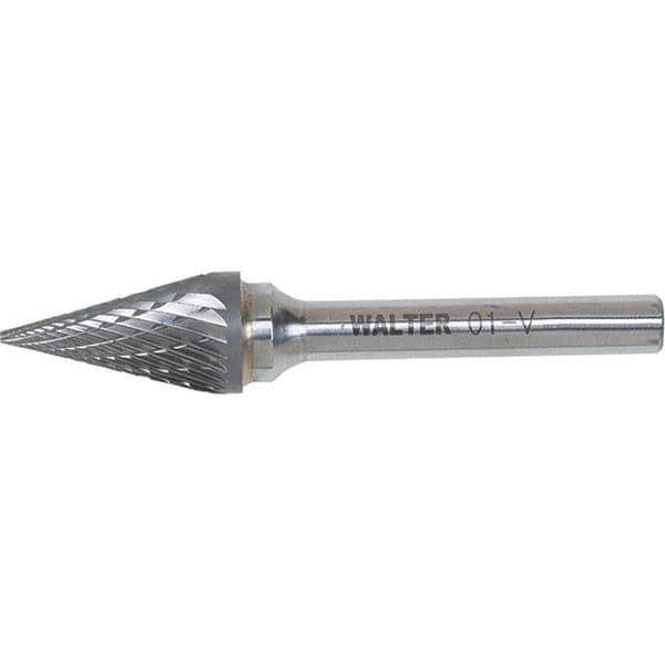 WALTER Surface Technologies - 1/4" Cut Diam, 1/4" Shank Diam, Cone Head Double Cut Burr - Carbide, 1/2" LOC - Exact Industrial Supply