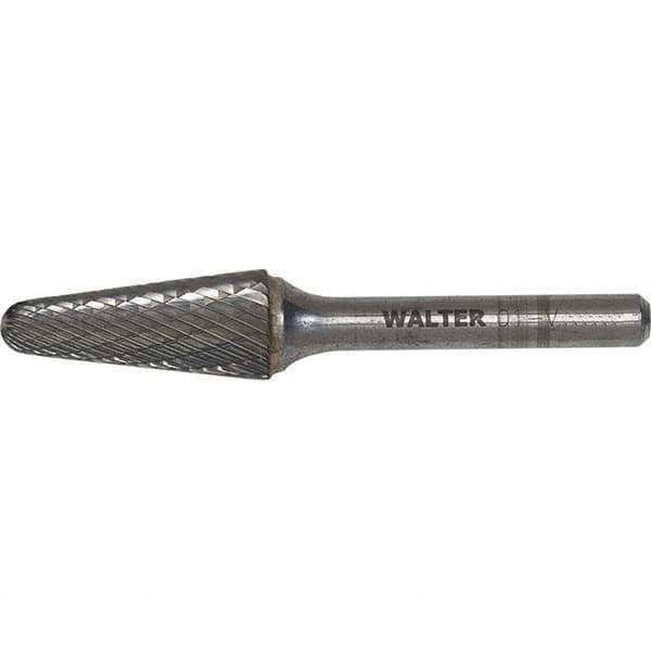 WALTER Surface Technologies - 5/16" Cut Diam, 1/4" Shank Diam, Cone Head Double Cut Burr - Carbide, 7/8" LOC - Exact Industrial Supply