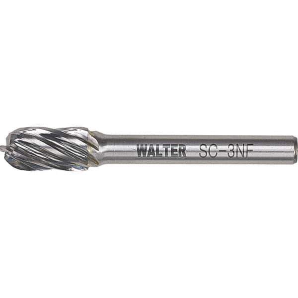 WALTER Surface Technologies - 1/2" Cut Diam, 1/4" Shank Diam, Cylinder Ball End Head Double Cut Burr - Carbide, 1" LOC - Exact Industrial Supply
