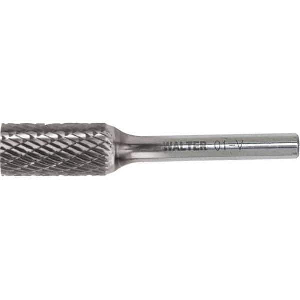 WALTER Surface Technologies - 3/8" Cut Diam, 1/4" Shank Diam, Cylinder Head Double Cut Burr - Carbide, 3/4" LOC - Exact Industrial Supply