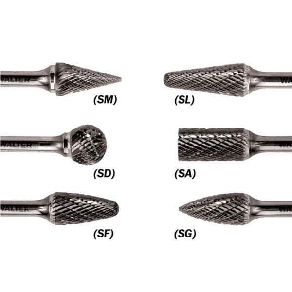 WALTER Surface Technologies - 1/8" Cut Diam, 1/8" Shank Diam, Taper Head Double Cut Burr - Carbide, 1/2" LOC - Exact Industrial Supply