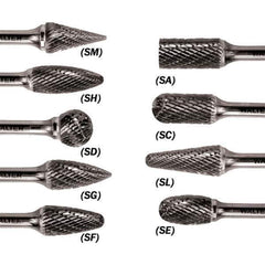 WALTER Surface Technologies - 3/8" Cut Diam, 1/4" Shank Diam, Taper Head Double Cut Burr - Carbide, 3/4" LOC - Exact Industrial Supply