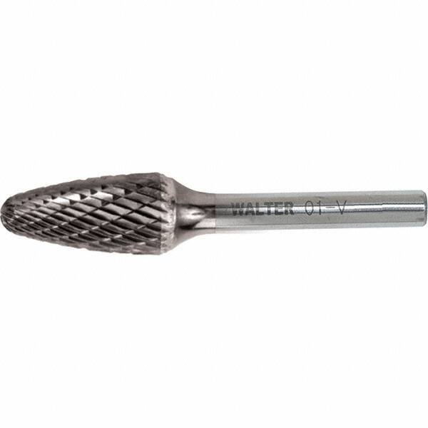 WALTER Surface Technologies - 1/4" Cut Diam, 1/4" Shank Diam, Tree Head Double Cut Burr - Carbide, 5/8" LOC - Exact Industrial Supply