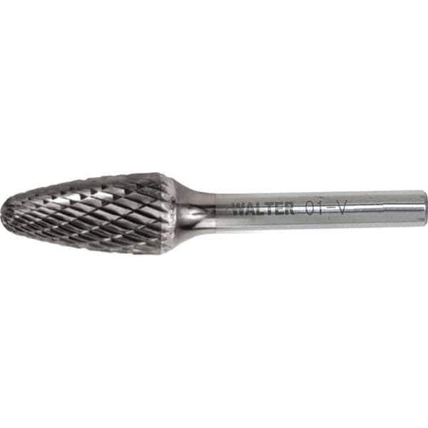 WALTER Surface Technologies - 1/2" Cut Diam, 1/4" Shank Diam, Tree Head Single Cut Burr - Carbide, 1" LOC - Exact Industrial Supply
