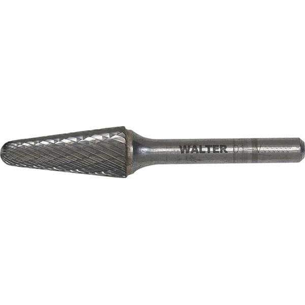 WALTER Surface Technologies - 3/8" Cut Diam, 1/4" Shank Diam, Cone Head Single Cut Burr - Carbide, 1-1/4" LOC - Exact Industrial Supply
