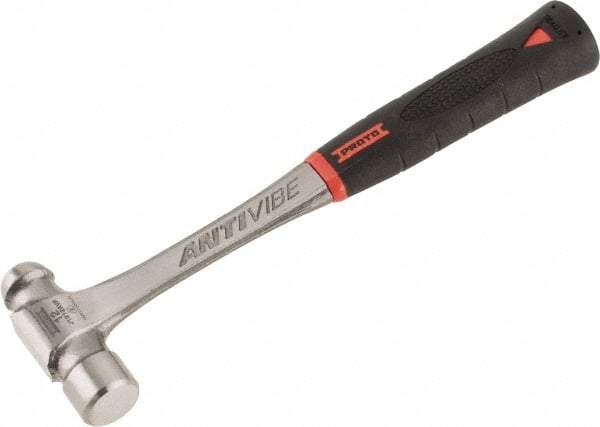 Proto - 3/4 Lb Head Steel Ball Pein Hammer - 12.12" Steel Handle with Grip, 1.16" Face Diam, 12-1/8" OAL, AntiVibe, Molded Textured Rubber Grip - Exact Industrial Supply