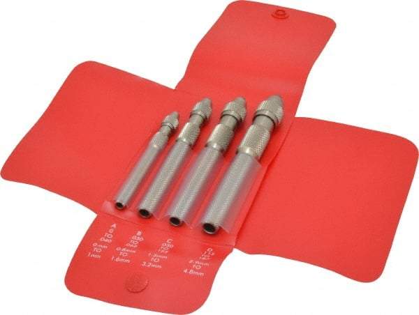 Starrett - 4 Piece 0.187" Pin Vise Set - 4" Long, 4.8mm Max Capacity, Comes in Vinyl Case - Exact Industrial Supply