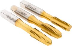 Vermont Tap & Die - 3/8-16 UNC, 4 Flute, Bottoming, Plug & Taper, TiN Finish, High Speed Steel Tap Set - Right Hand Cut, 2-15/16" OAL, 1-1/4" Thread Length, 2/3B Class of Fit, Series TN3105 - Exact Industrial Supply