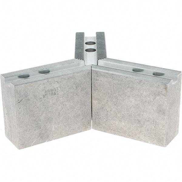 Abbott Workholding Products - 1.5mm x 60° Serrated Attachment, Square Soft Lathe Chuck Jaw - 3 Jaws, Aluminum, 63/64" Btw Mount Hole Ctrs, 4" Long x 1-1/2" Wide x 3" High, 0.5512" Groove, 0.4724" & 12mm Fastener - Exact Industrial Supply