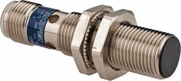 Telemecanique Sensors - PNP, NC, 2mm Detection, Cylinder Shielded, Inductive Proximity Sensor - 3 Wires, IP67, IP69K, 12 to 24 VDC, M12x1 Thread, 50mm Long x 0.71 Inch Wide - Exact Industrial Supply