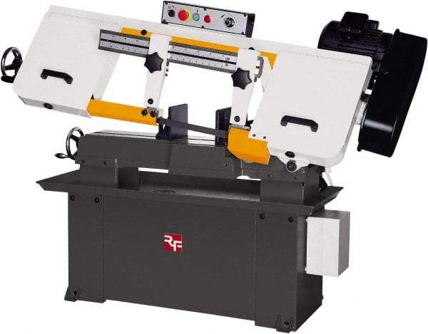 Rong Fu - 5 x 16" Max Capacity, Manual Step Pulley Horizontal Bandsaw - 114, 196, 288 & 377 SFPM Blade Speed, 110 Volts, 45°, 1.5 hp, 1 Phase - Exact Industrial Supply