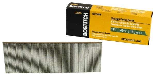 Stanley Bostitch - 18 Gauge 1-3/4" Long Brad Nails for Power Nailers - Steel, Galvanized Finish, Brad Head, Chisel Point - Exact Industrial Supply