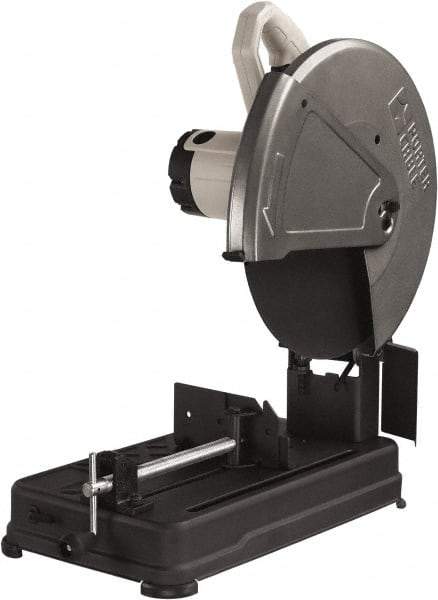 Porter-Cable - 14" Blade Diam, 1" Arbor Hole, Straight Chop & Cutoff Saw - 1 Phase, 3,800 RPM, 4 hp, 120 Volts, 4-1/2" in Solids at 90°, 4-7/8" in Pipe at 90°, 3-13/16" in Solids at 45°, 4-1/2" in Pipe at 45° - Exact Industrial Supply