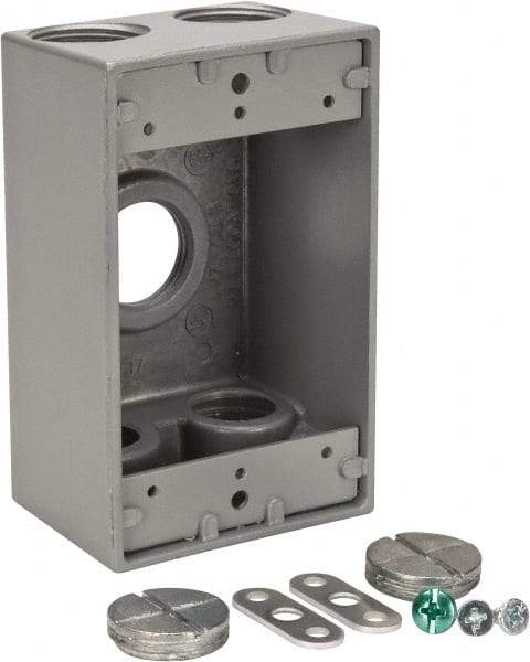 Thomas & Betts - 1 Gang, (5) 3/4" Knockouts, Aluminum Rectangle Outlet Box - 4-1/2" Overall Height x 2-1/2" Overall Width x 2" Overall Depth, Weather Resistant - Exact Industrial Supply