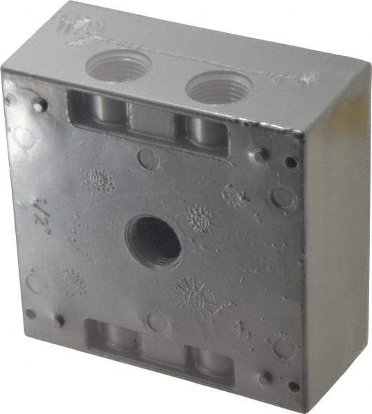 Thomas & Betts - 2 Gang, (5) 1/2" Knockouts, Aluminum Square Outlet Box - 4-9/16" Overall Height x 4-5/8" Overall Width x 2-1/16" Overall Depth, Weather Resistant - Exact Industrial Supply