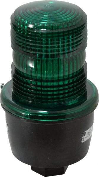 Federal Signal Corp - 120 VAC, 4X NEMA Rated, Strobe Tube, Green, Low Profile Mini Strobe Light - 65 to 95 Flashes per min, 1/2 Inch Pipe, 3-1/8 Inch Diameter, 5.7 Inch High, IP66 Ingress Rating, Pipe Mount - Exact Industrial Supply