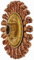 Ampco - 4" OD, 5/8-11 Arbor Hole, Knotted Phosphorus Bronze Alloy Wheel Brush - 3/8" Face Width, 9/16" Trim Length, 20,000 RPM - Exact Industrial Supply